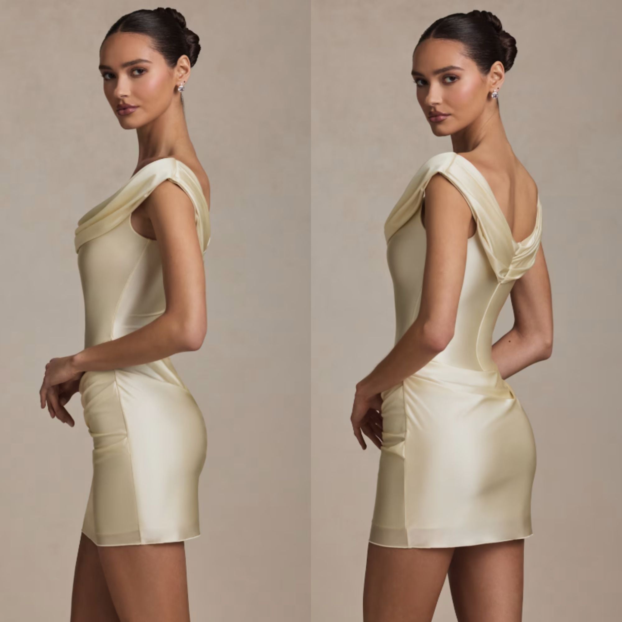 Off-Shoulder Draped Mini Dress in Ivory
