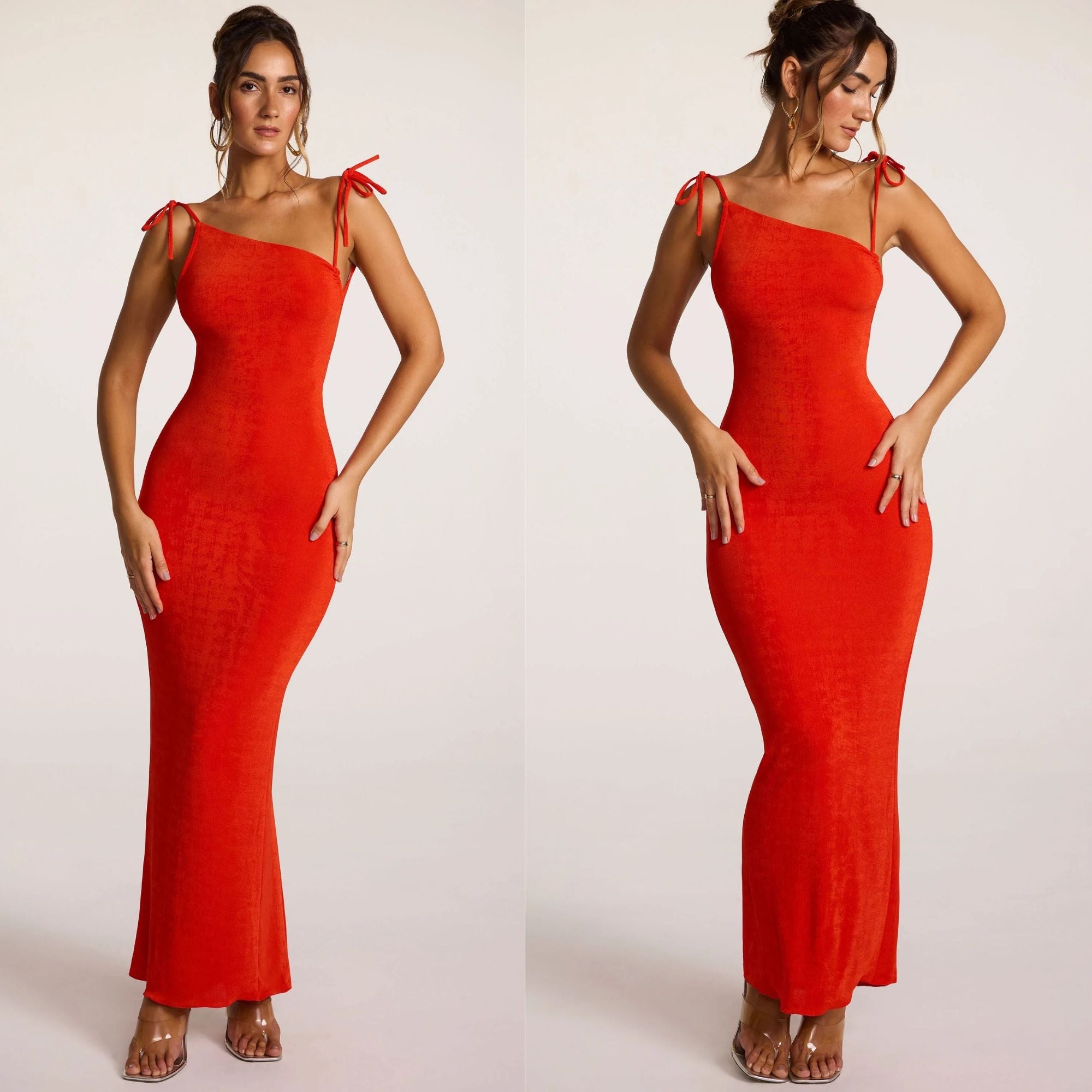 Textured Jersey Open Back Maxi Dress in Fiery Red